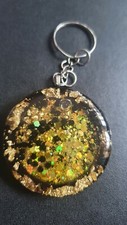 Round Black and GOLD Shaker Keyring By GlitzyByLita From Resin With Sparkly
