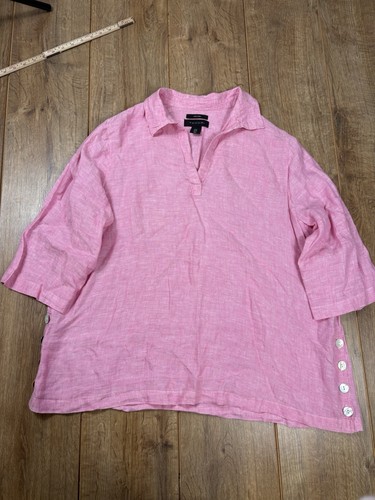 Tahari 100 linen pink button - linen,
