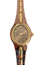 Working Elgin II Brown & Gold Tone Ladies Quartz Wristwatch Vintage Style