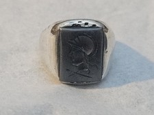 Vintage Sterling Silver Cameo Intaglio Roman Soldier Men's Ring 10 14.2 Grams