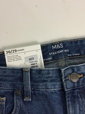 M&S Men's Jeans Mid Blue Denim Straight Fit Pure Cotton Durable New F1