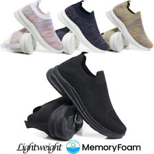 Ladies Lightweight Trainers Memory Foam Slip On Walking Fitness Gym Knit Shoes
