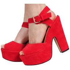 NEW LADIES PLATFORM HIGH CHUNKY HEEL PEEP TOE ANKLE STRAP SANDALS SHOES SIZE 3-8
