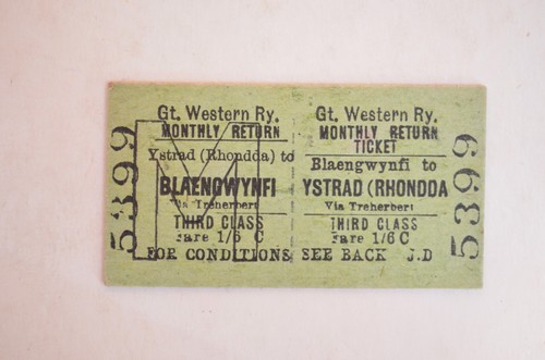 Railway ticket gwr ystrad - ticket,