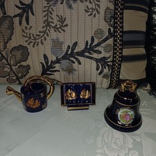 3 X LIMOGES FRANCE FRAGONARD PORCELAIN OPEN BOOK, WATERING CAN & BELL MINIATURES