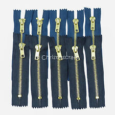5 x No5 Brass Coloured Metal Teeth Closed End Auto Lock Jeans Zips  - HQG