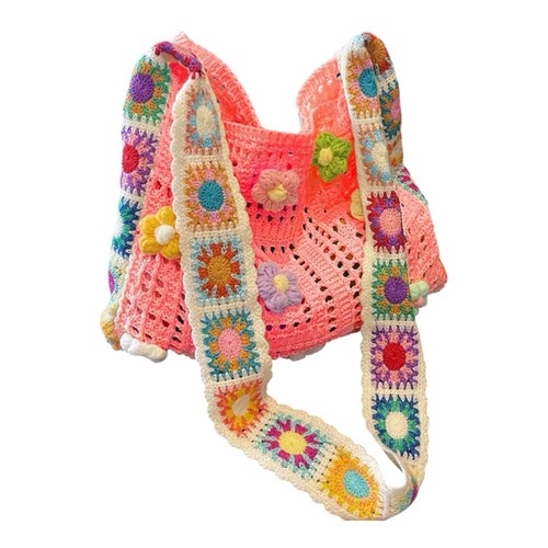 Pink crochet floral tote bag - pink,