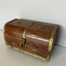 Small Wooden Solid Chest Storage Treasure Box Brass Detail Jewellery Box