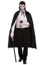 Black Vampire Cape wth Collar Dracula Devil Cloak Halloween Fancy Dress Costume