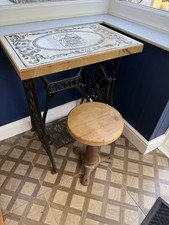Singer Treadle Sewing Machine Cast Iron Base With Laser Cut Top & Singer Stool