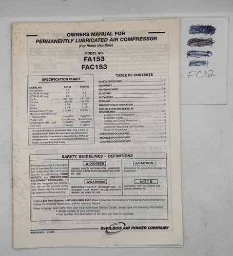 1999 devilbiss fa153 fac153 - fa153,