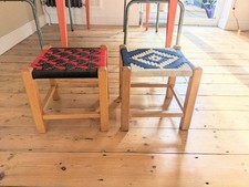 Pair Of Two Vintage Stools Plant Child Step Seat Woven 1970s
