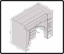 Stamford High Bed with wardrobe, drawers and desk area.