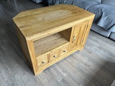 Solid Oak TV Cabinet Corner Unit with 3 drawers, 1 cupboard