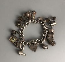 Vintage Silver Charm Bracelet Seventeen Charms 18cm WJS Birmingham 1959 81g FLZX