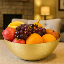 28cm Large Gold Coloured Glass Fruit Salad Serving Bowl Centre Piece Party Dish