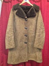 Vintage Genuine Sheepskin Ladies Brown Coat Made in England Size 14 - CG E14