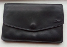 Enny black leather flapover purse 6.5x4 ins, 2 zip pockets, slots for cards vgc