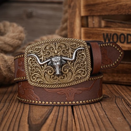 Western cowboy leather belt - cowboy,
