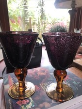 Two Heavy Hand blown Wine Glasses