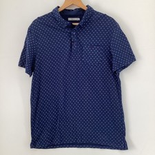 Tu Man Men's Blue Diamond Print Polo Shirt Size L Short Sleeve