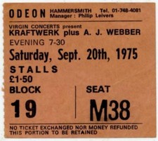 Kraftwerk A.J. Weber Hammersmith Odeon, London 20/9/75 Ticket