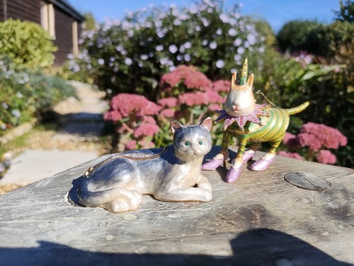 Vintage enamel jester - enamel, cat
