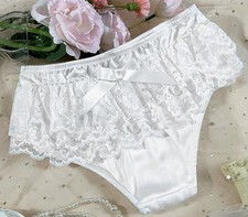 Girls Pretty White Satin Brief Knickers -  Special Occasion Panties  6 Yrs