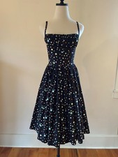 Bernie Dexter Polka Dot Dress Black Background Cotton Int. Pockets NWOT Size XS