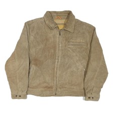 TIMBERLAND Mens Beige Leather Zip Jacket XL Suede Pocket Genuine Casual