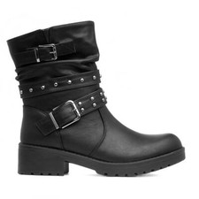 Lilley Womens Boots Black Calf Zip Buckle Heeled Faux Fur Lined Meredith SIZE