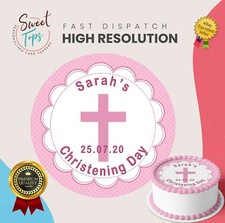 Girl Christening Personalised Round Edible Cake Topper Cake Decoration