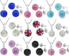 SHAMBALLA MATCHING NECKLACE+EARRINGS SET CZECH CRYSTALS WEDDING SETS - UK STOCK