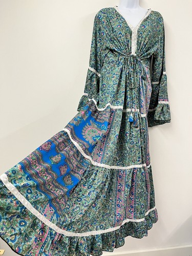 Bohemian dress blue green - bohemian,