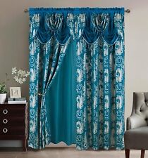 Golden Rugs Jacquard Luxury Curtain Window Panel Set with Attached Valance and B
