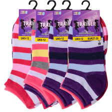 3 Pairs Girls Trainer Ankle Socks Childrens Shoe Liners Sports Stripe Designs