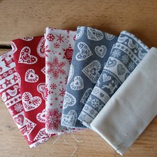 Makower Scandi Christmas Fat Quarter Bundle Quilting Fabric 100% Cotton Red Grey