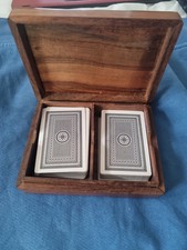 Vintage Solid Wooden Bridge Box With Brass Inlay.