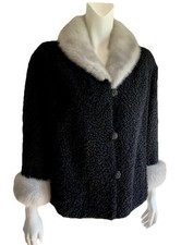 Vintage PERSIAN LAMB & MINK Short Fur Jacket Cocktail Formal Black Silver Gray S