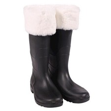 Santa Claus Boots Black Wellies White Fur Cuffs Father Christmas Footwear S - XL