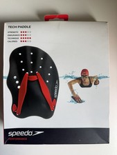 Speedo Tech Paddle Lava Red/Chill Blue/Grey Swimming Hand Paddles, Size M