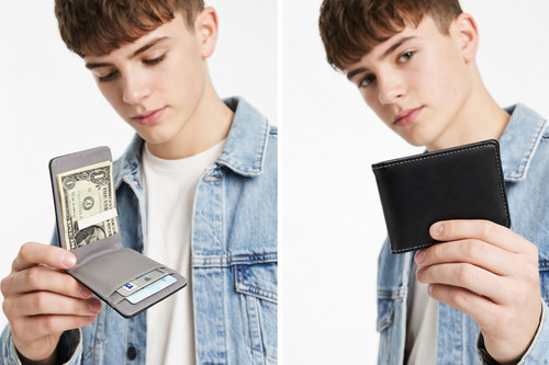 Mens wallet black grey - wallet, faux