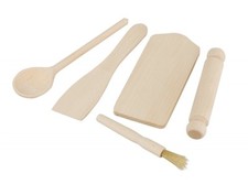 5 Pcs APOLLO Wooden Baking Set Kids Rolling Pin Spoon Spatula Kit Kitchen Tools