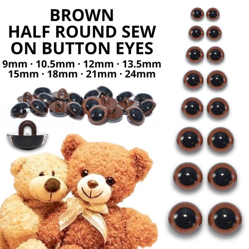 Brown half round button eyes - half,