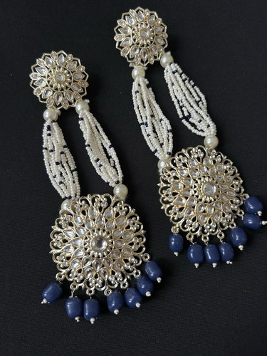Gold plated long kundan - plated,