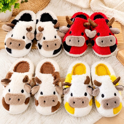 Cow slippers women men plush - women,