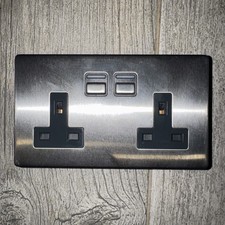 Lightwave RF L42 Smart Plug Socket - Stainless Steel - 2 Gang 