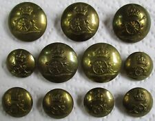 Set 11x British Army:"ROYAL ARTILLERY BRASS BUTTONS" (23mm-16mm, RA, WW1 Era)