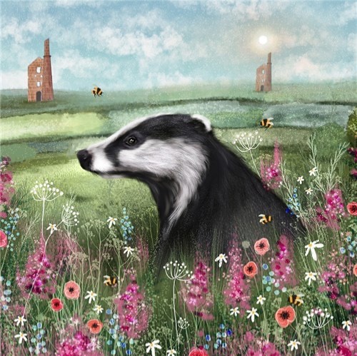 Badger poppies art - badger,