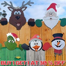Christmas Grinch Garden Fence Peeker Santa Elk Snowman Outdoor Party Xmas Decors